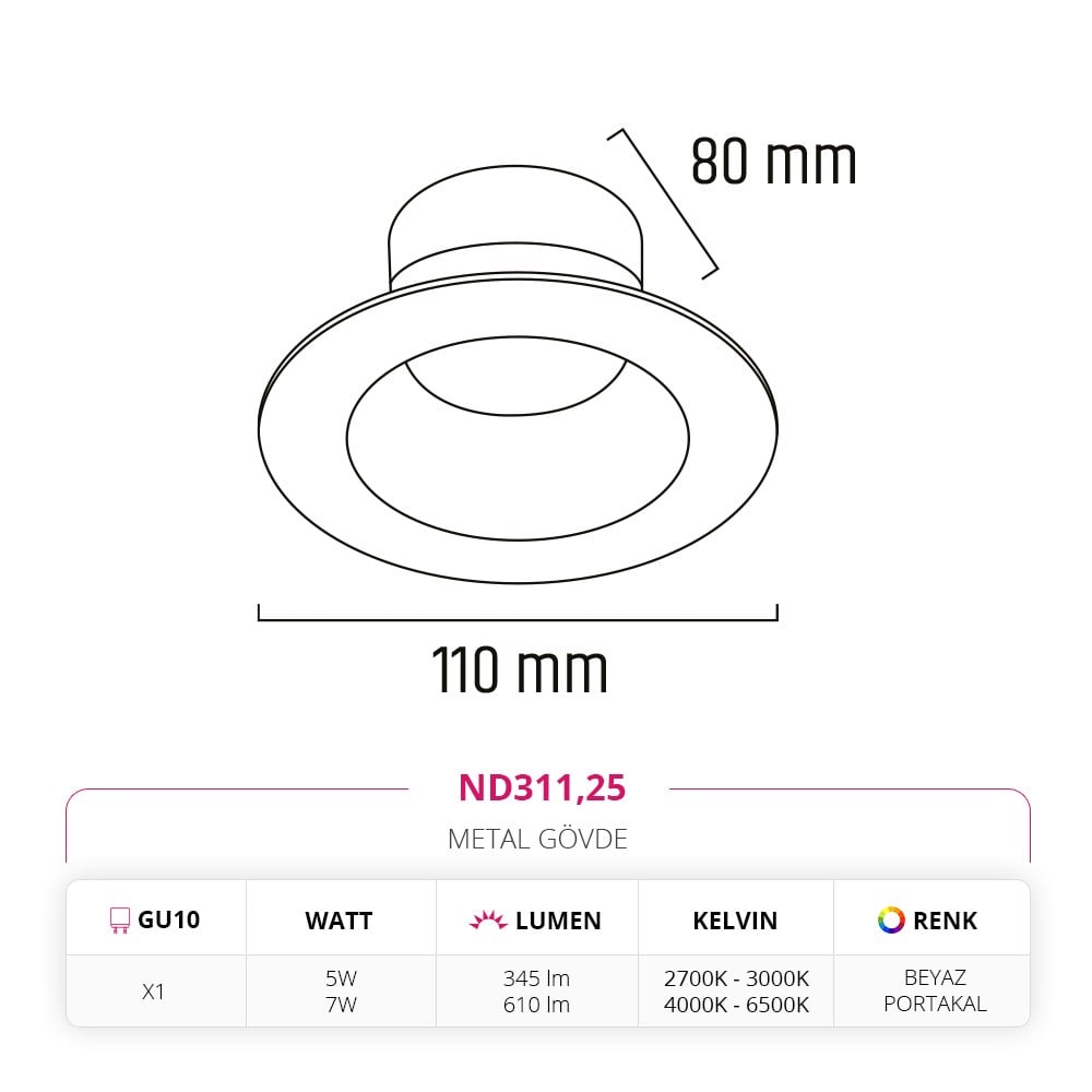 Nevo Sıva Altı Led Spot Beyaz Portakal ND311