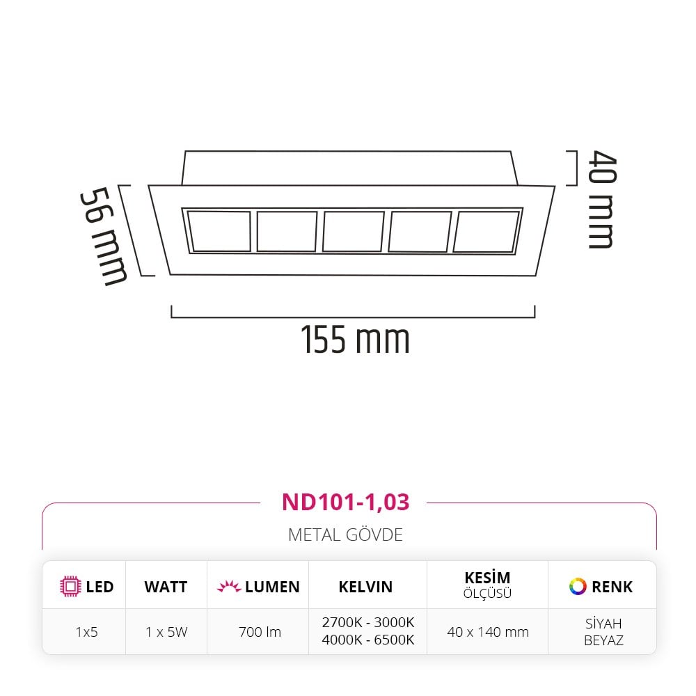 Nevo Sıva Altı Led Spot Beyaz Siyah ND101-1