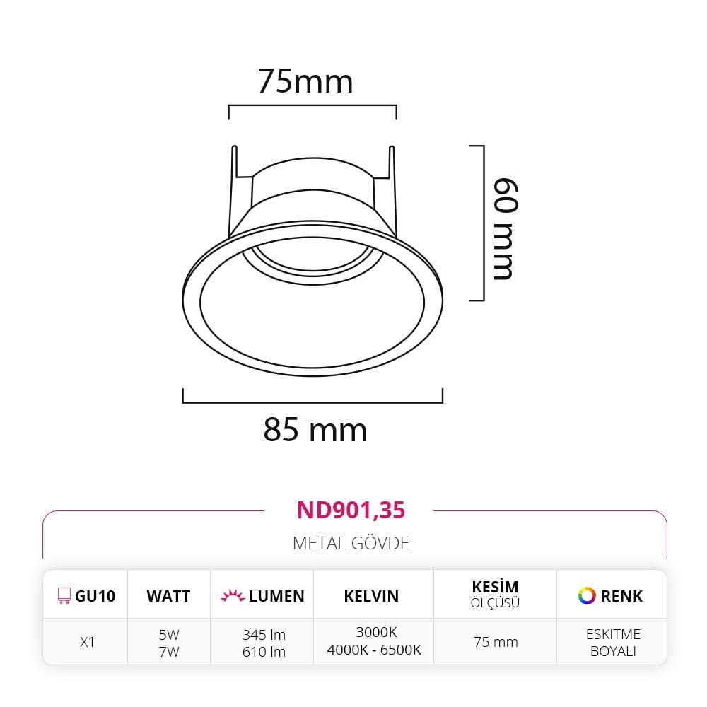 Nevo Sıva Altı Led Spot Eskitme Boyalı ND901