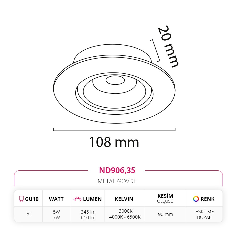 Nevo Sıva Altı Led Spot Eskitme Boyalı ND906