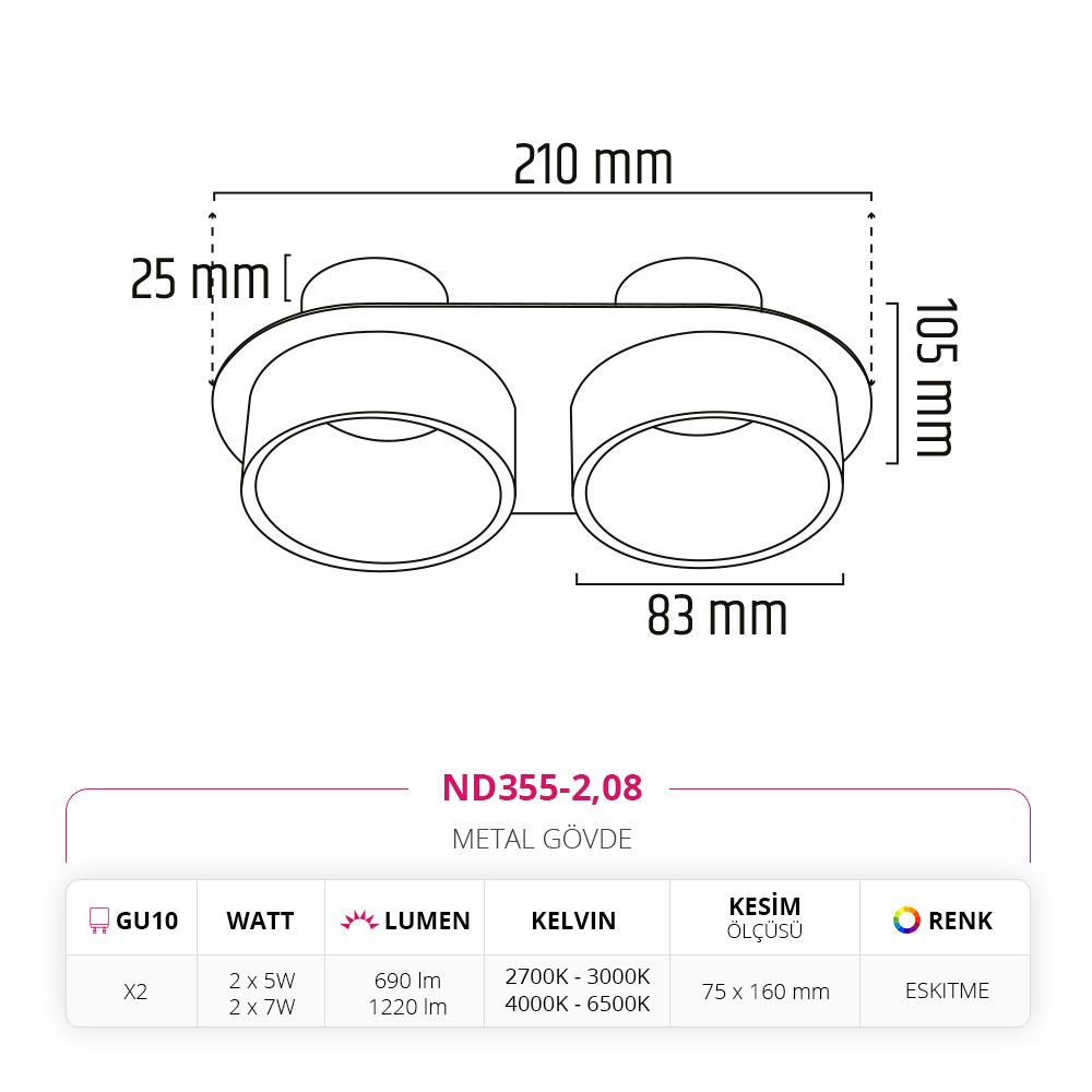Nevo Sıva Altı Led Spot Eskitme ND355-2