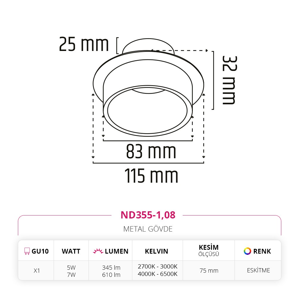Nevo Sıva Altı Led Spot Eskitme ND355-1