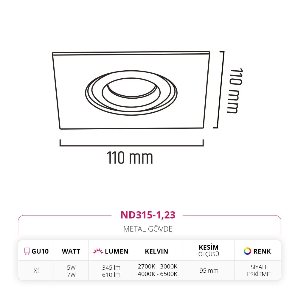 Nevo Sıva Altı Led Spot Eskitme Siyah ND315-1