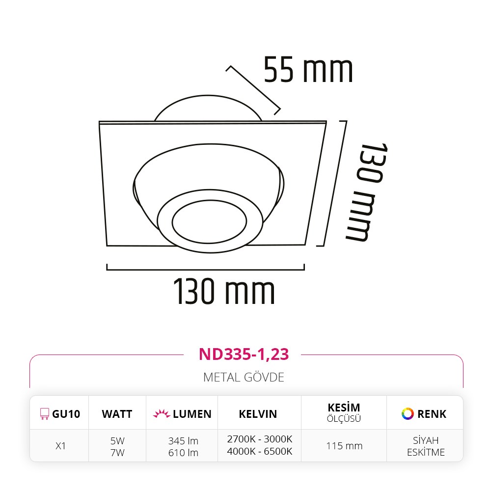 Nevo Sıva Altı Led Spot Eskitme Siyah ND335-1