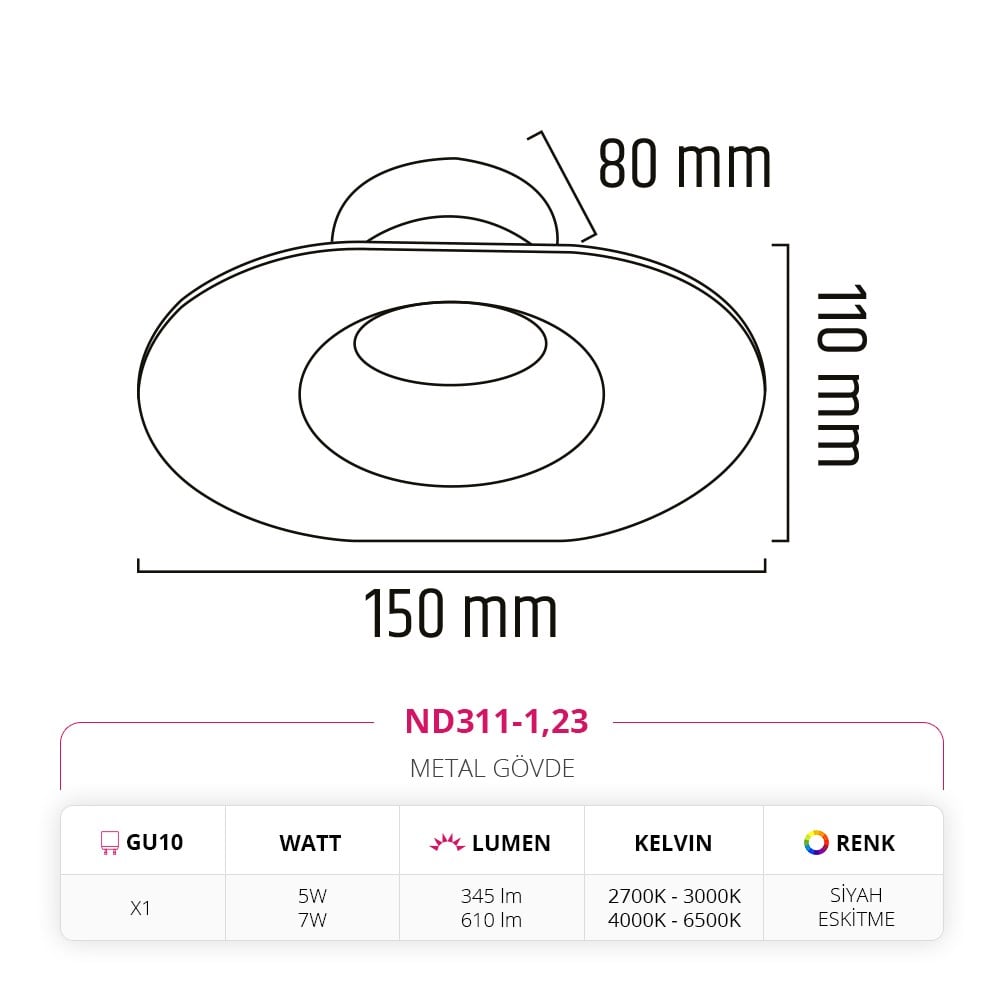 Nevo Sıva Altı Led Spot Eskitme Siyah ND311-1