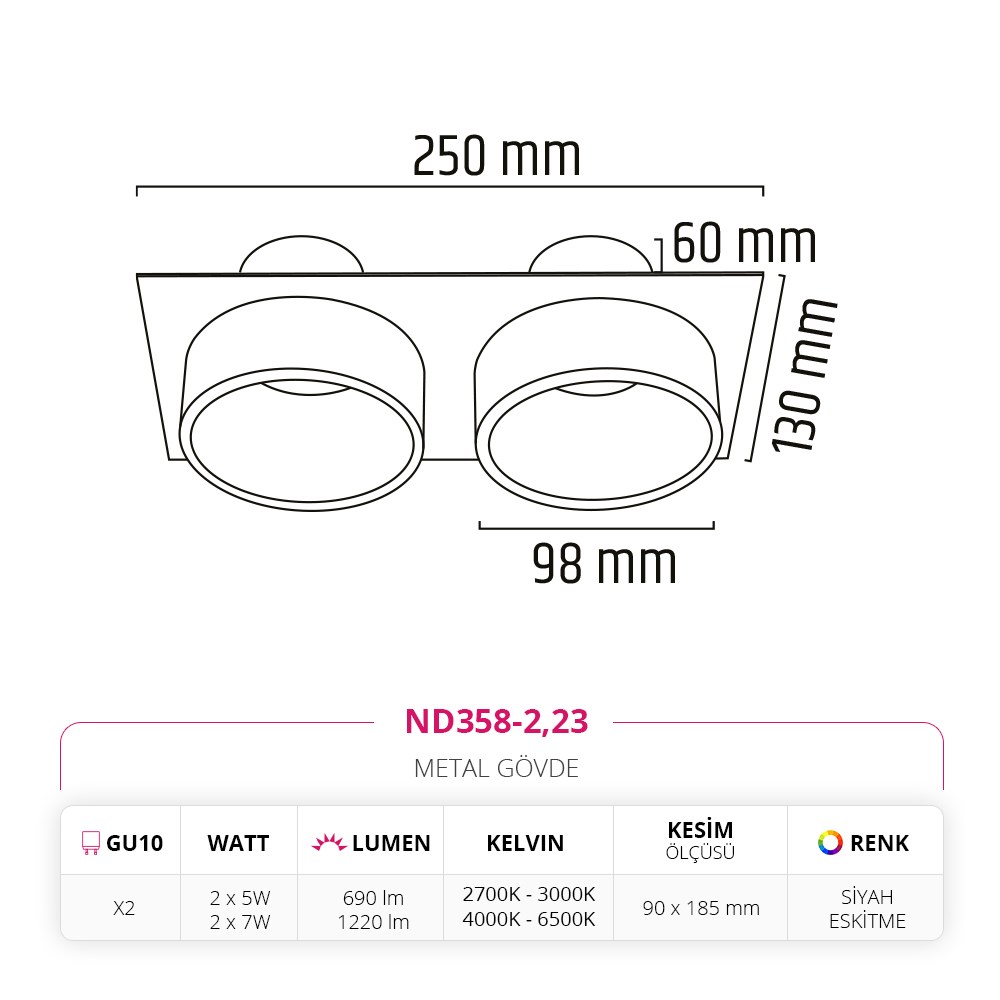 Nevo Sıva Altı Led Spot Eskitme Siyah ND358-2