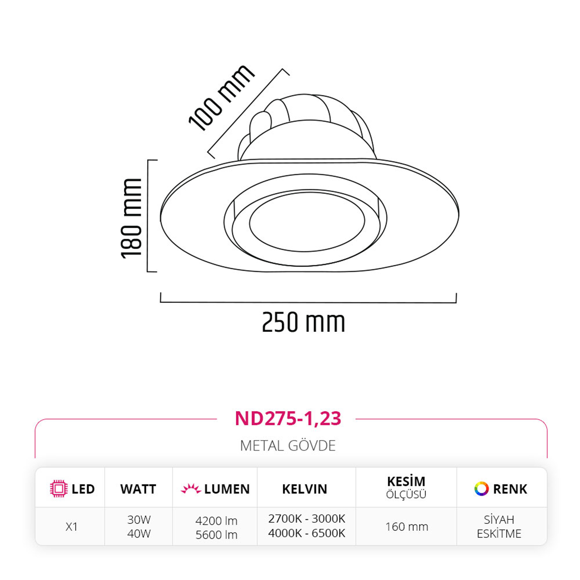 Nevo Sıva Altı Led Spot Eskitme Siyah ND275-1