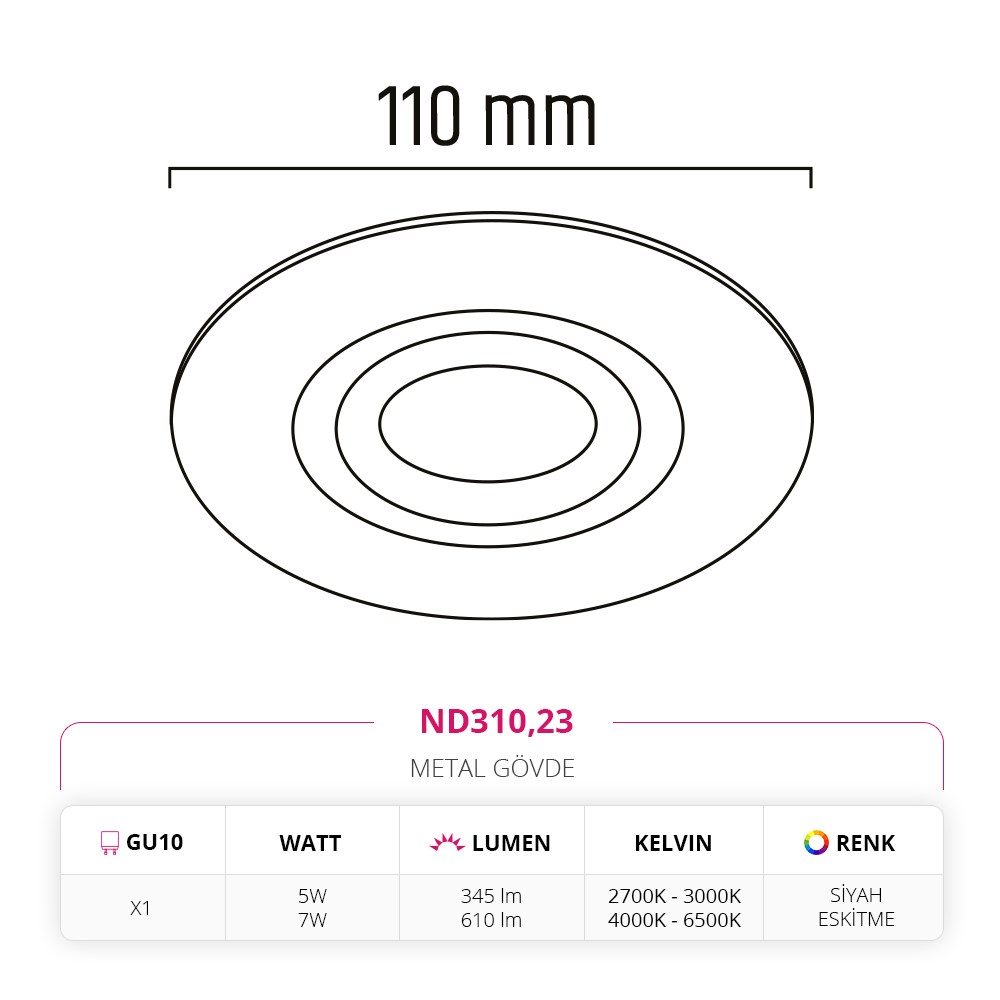 Nevo Sıva Altı Led Spot Eskitme Siyah ND310