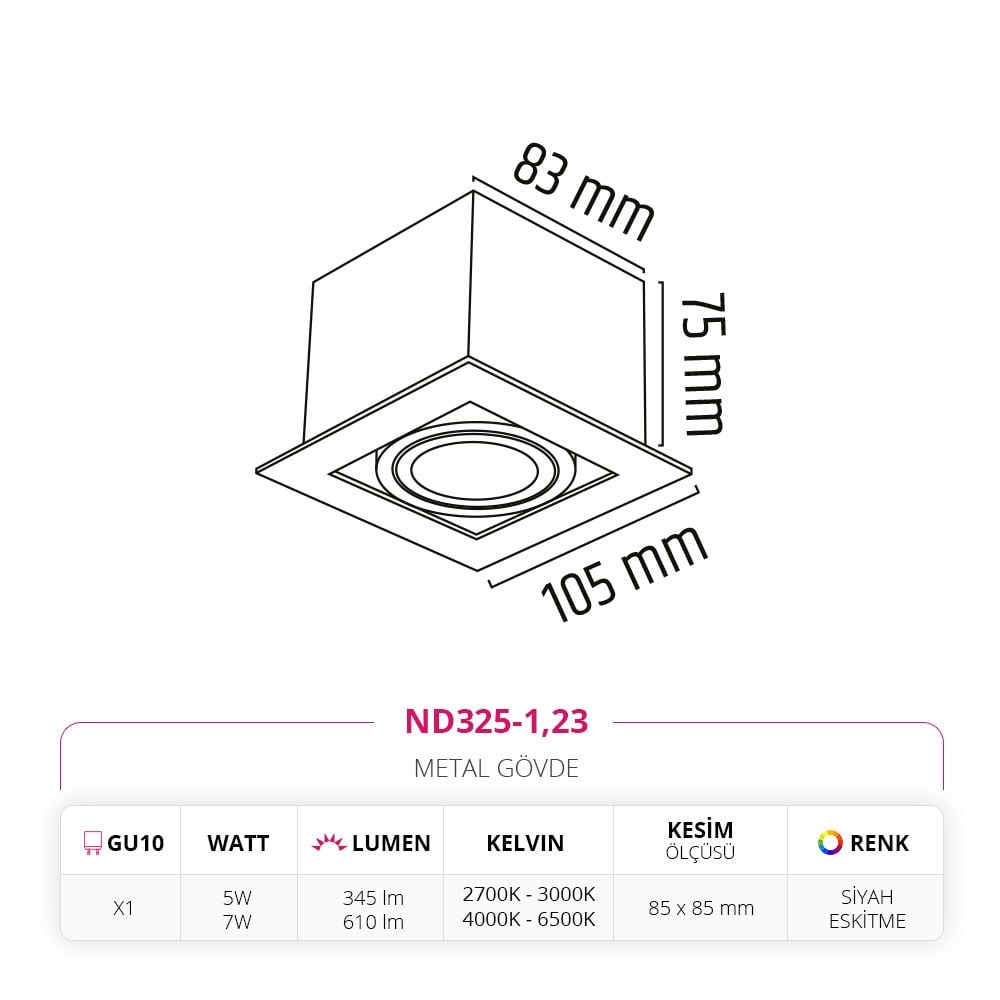 Nevo Sıva Altı Led Spot Eskitme Siyah ND325-1