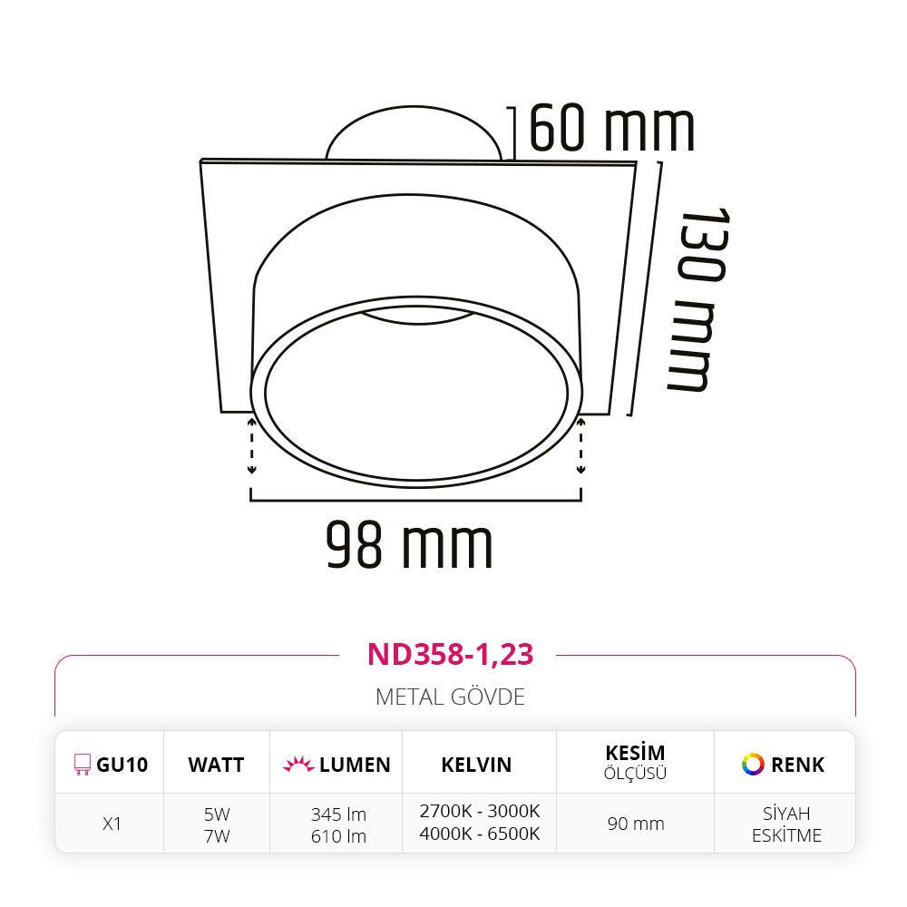 Nevo Sıva Altı Led Spot Eskitme Siyah ND358-1