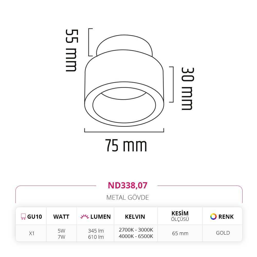 Nevo Sıva Altı Led Spot Gold ND338
