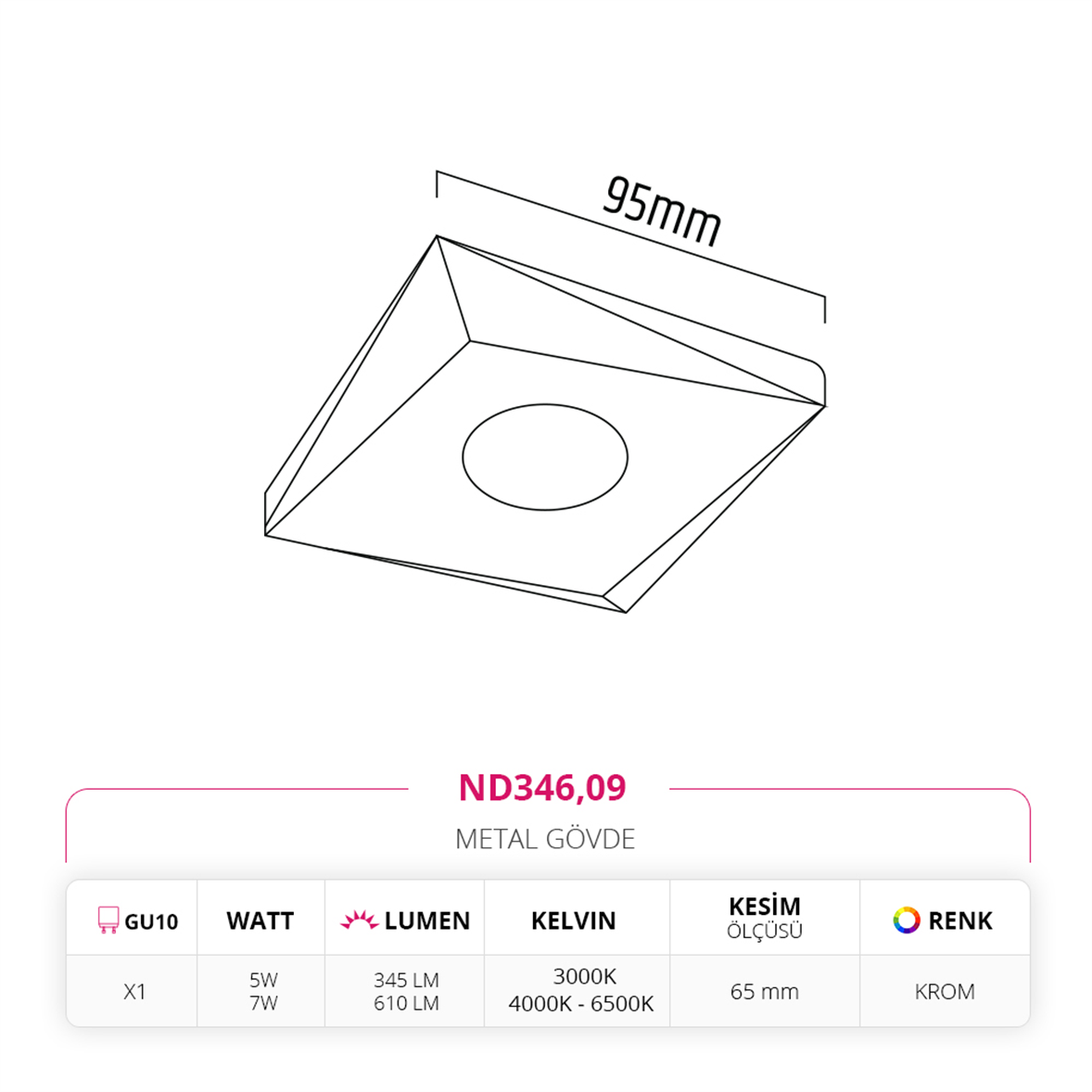 Nevo Sıva Altı Led Spot Krom ND346
