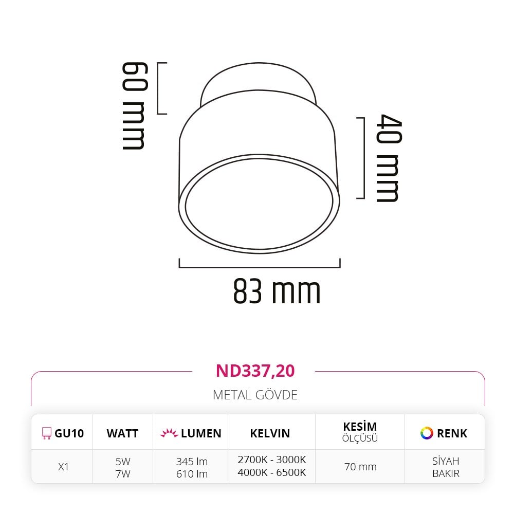 Nevo Sıva Altı Led Spot Siyah Bakır ND337