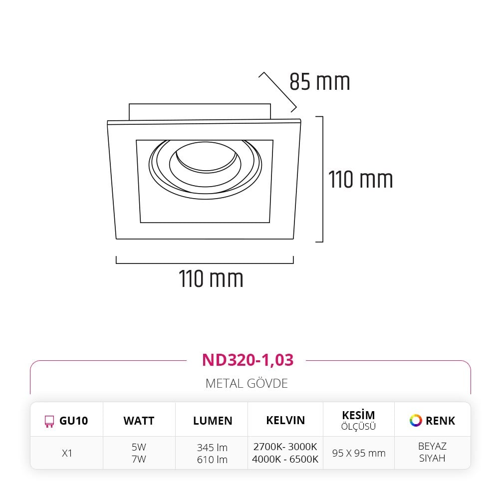 Nevo Sıva Altı Led Spot Siyah Beyaz ND320-1