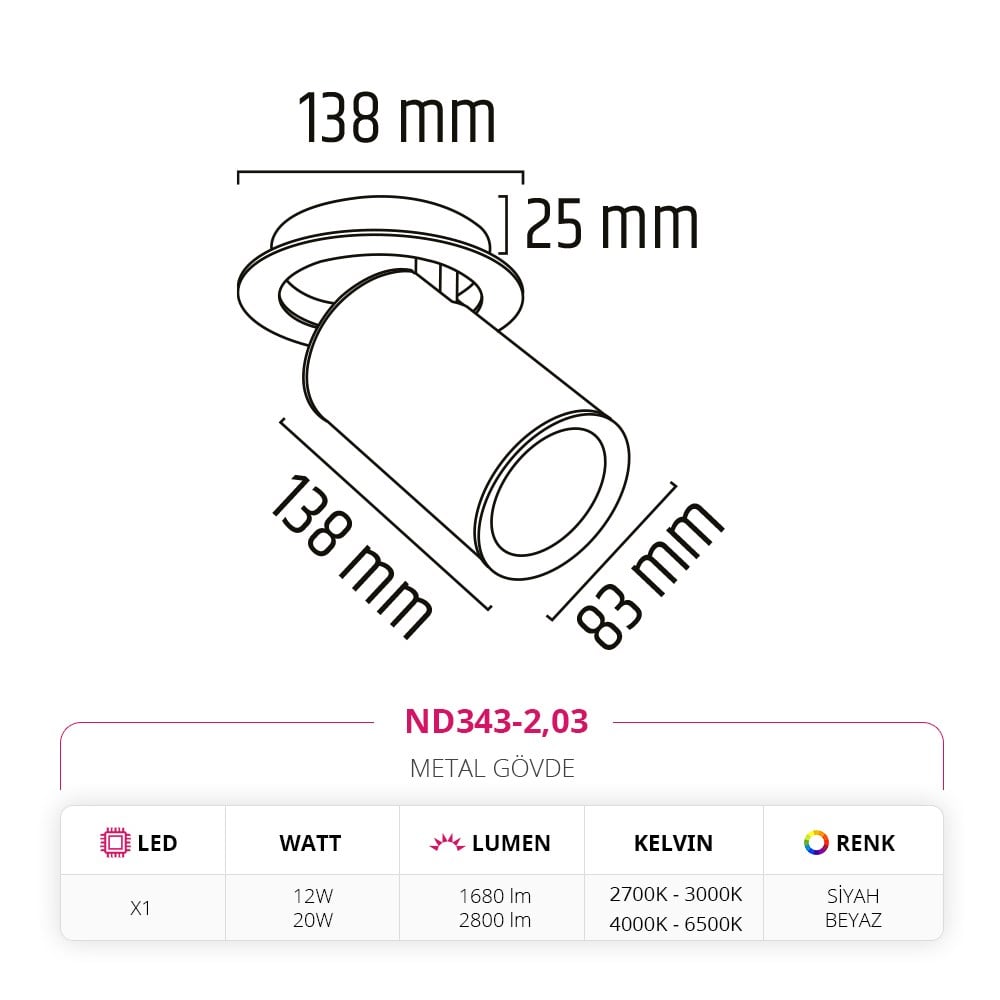 Nevo Sıva Altı Led Spot Siyah Beyaz ND343-2