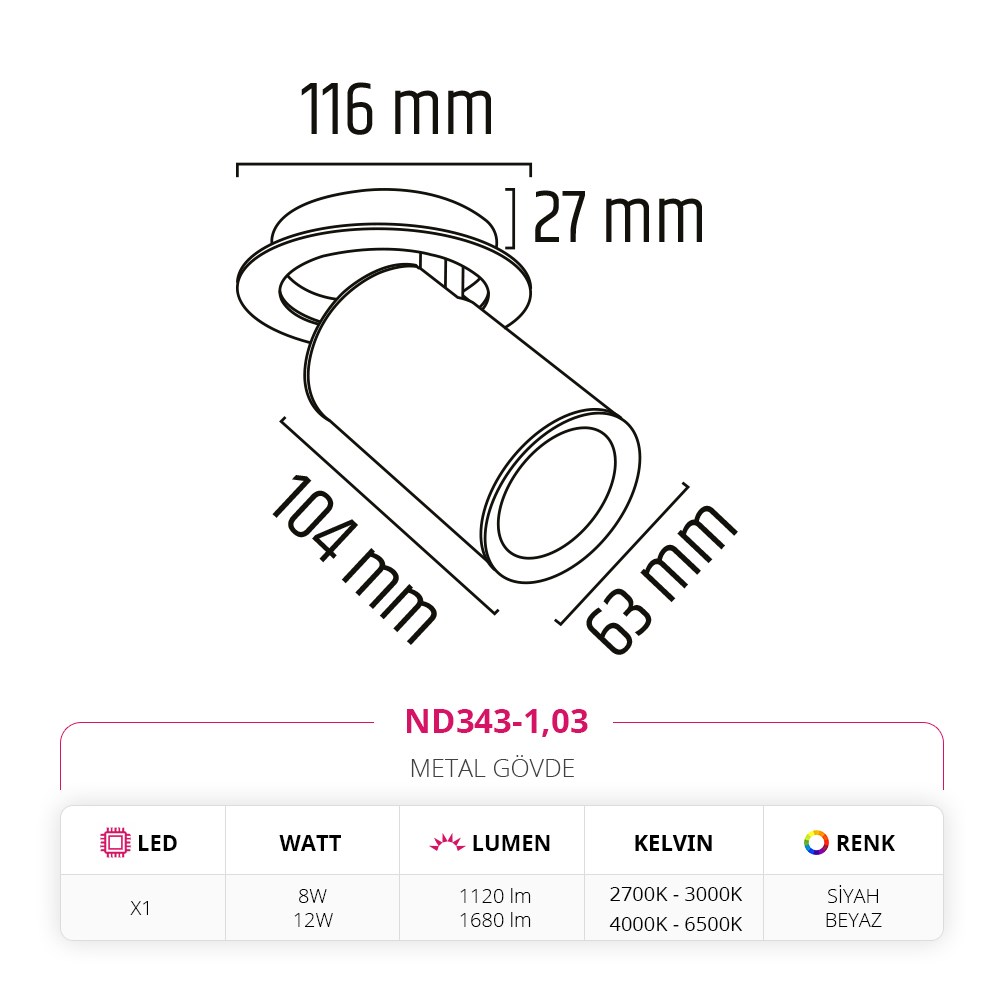 Nevo Sıva Altı Led Spot Siyah Beyaz ND343-1