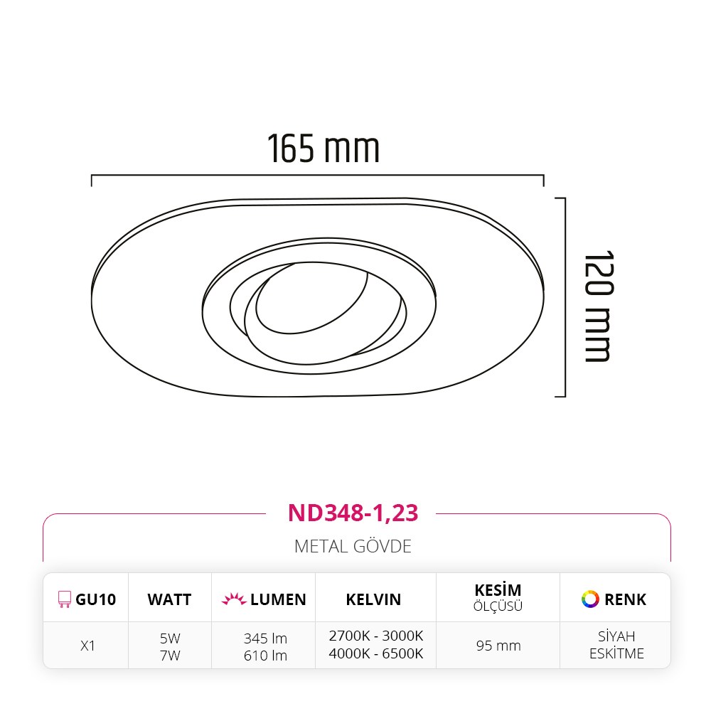 Nevo Sıva Altı Led Spot Siyah Eskitme ND348-1