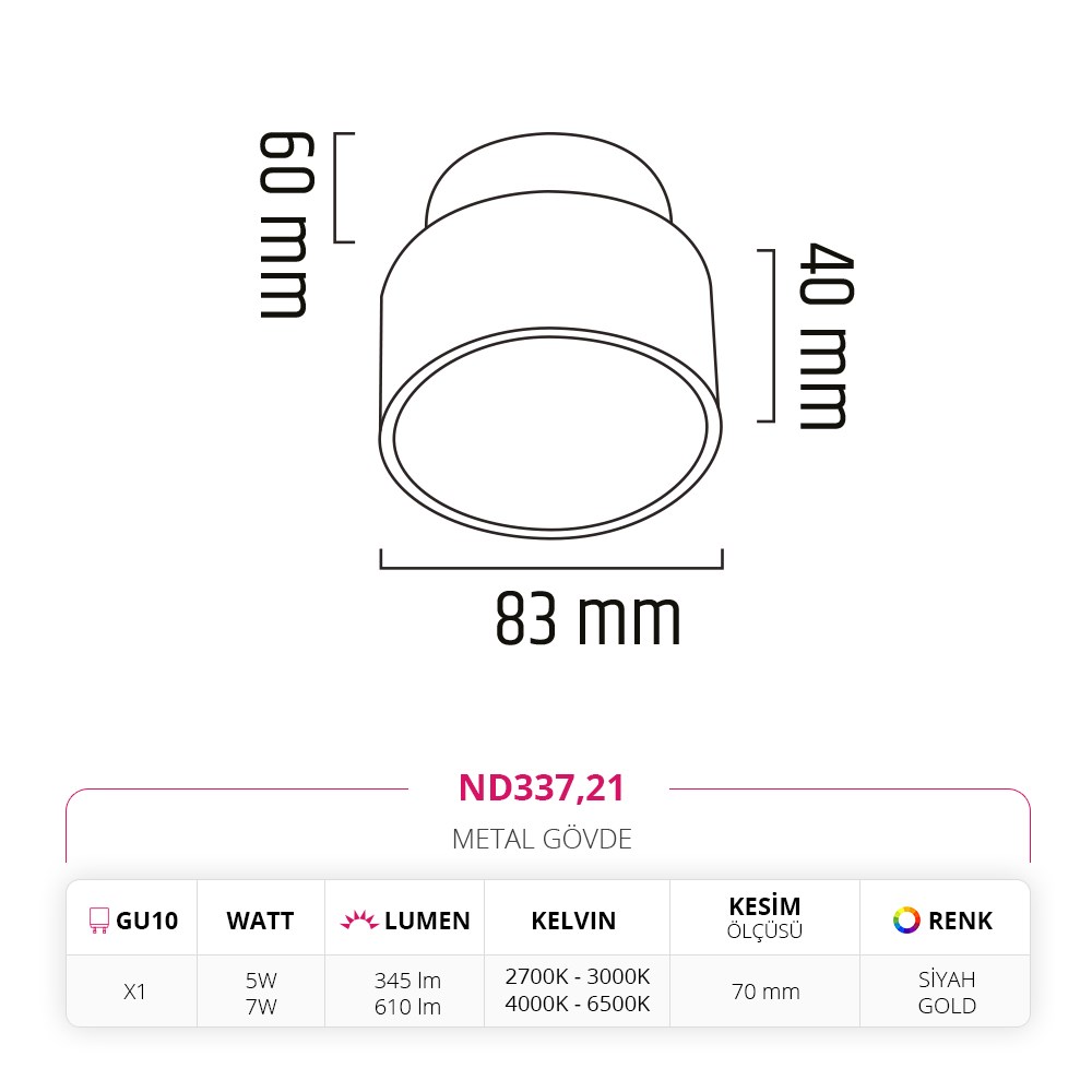Nevo Sıva Altı Led Spot Siyah Gold ND337