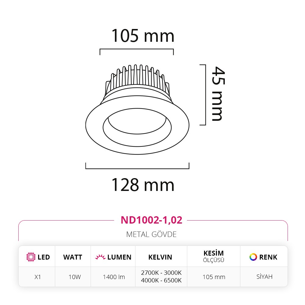 Nevo Sıva Altı Led Spot Siyah ND1002-1