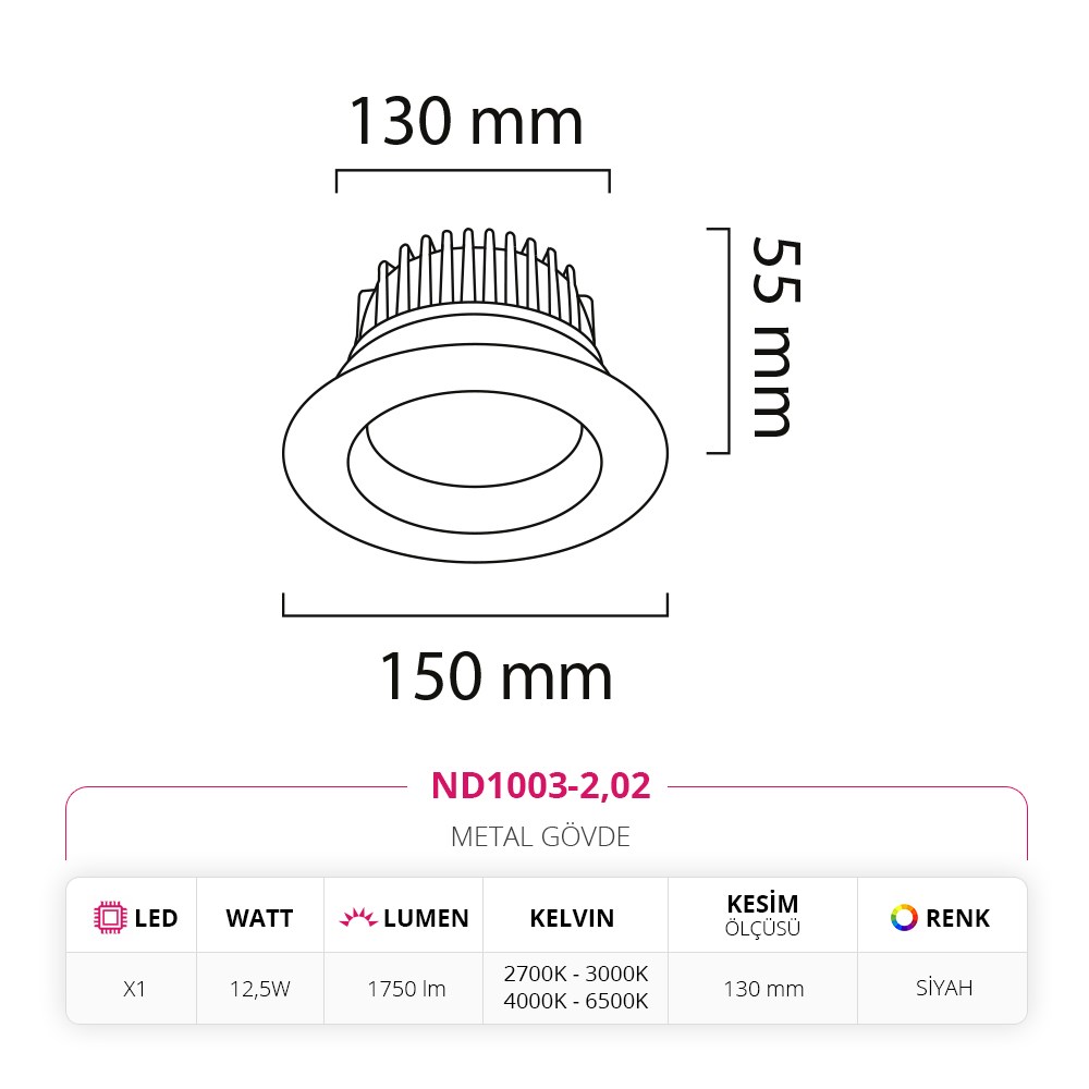 Nevo Sıva Altı Led Spot Siyah ND1003-2