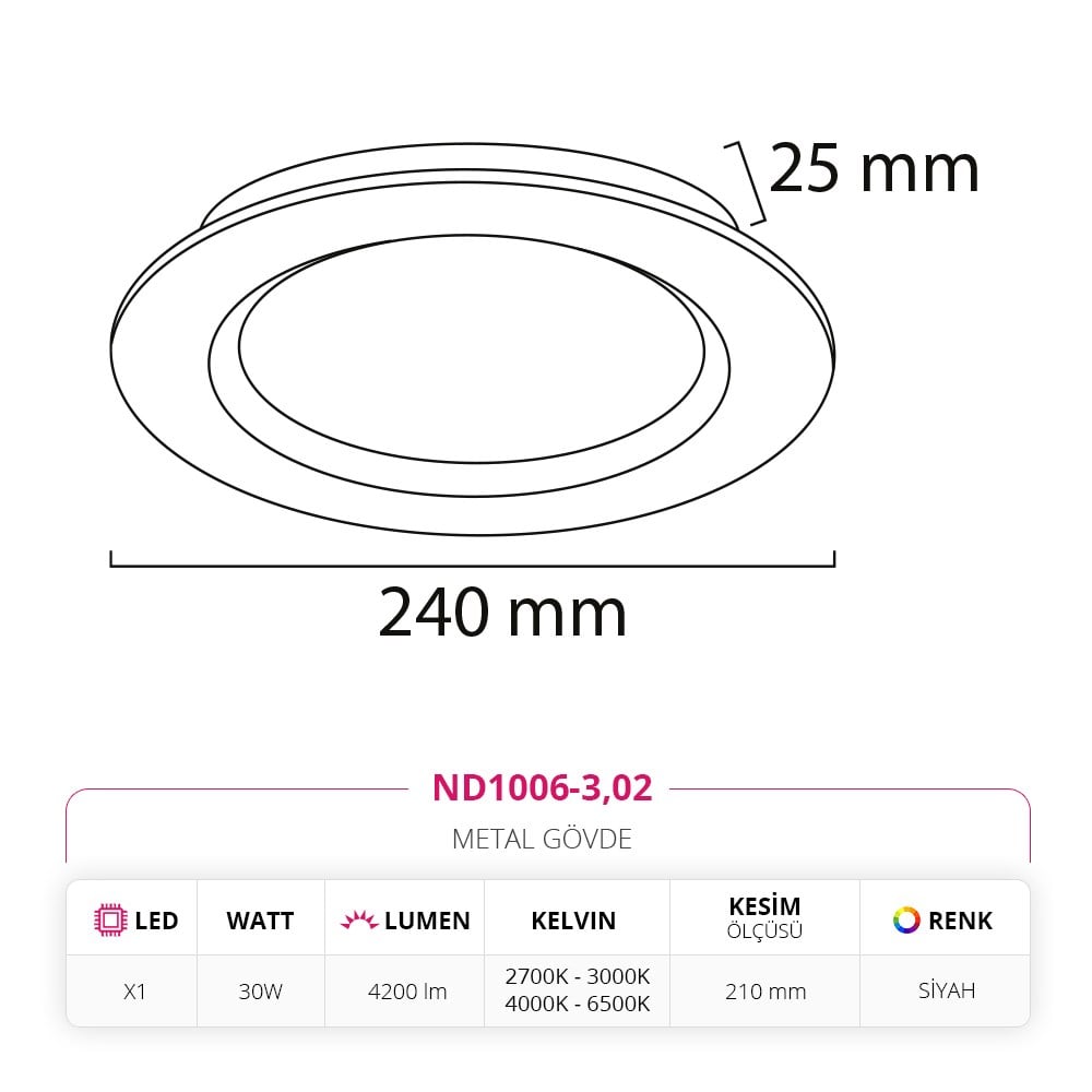 Nevo Sıva Altı Led Spot Siyah ND1006-3