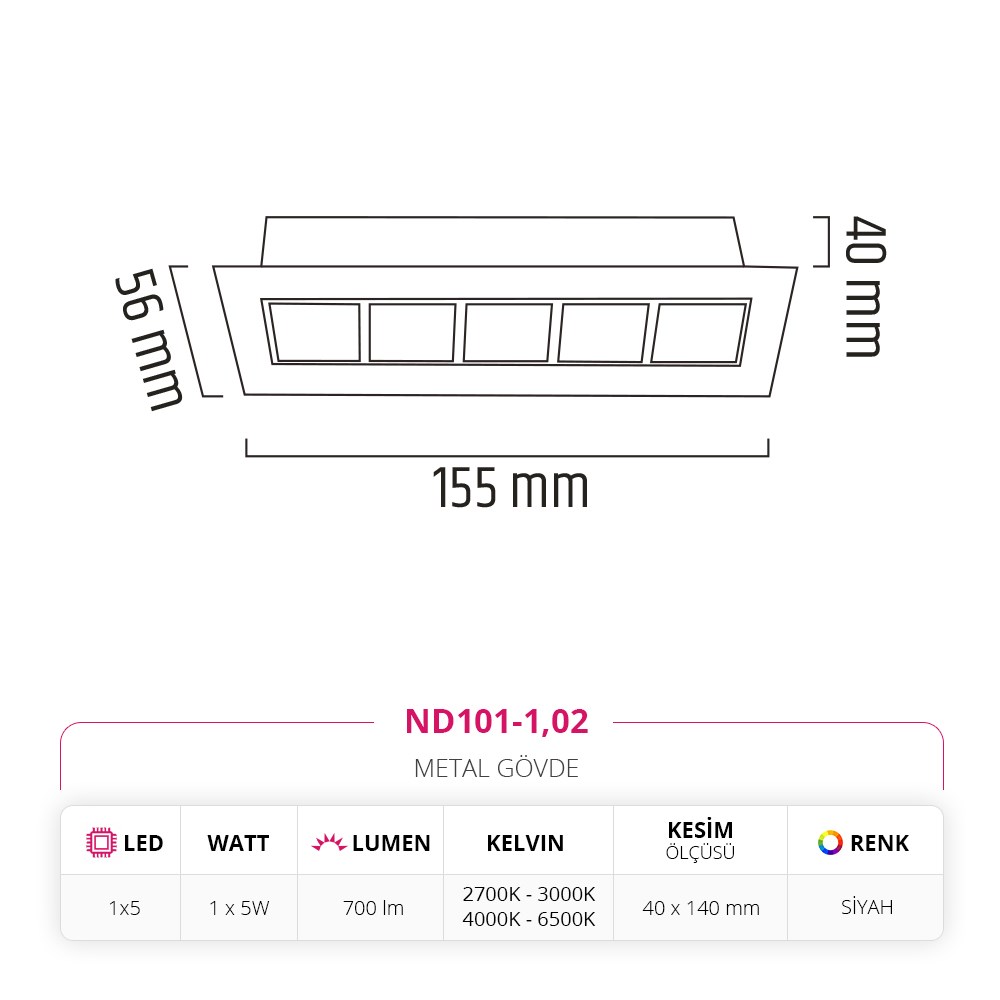 Nevo Sıva Altı Led Spot Siyah ND101-1