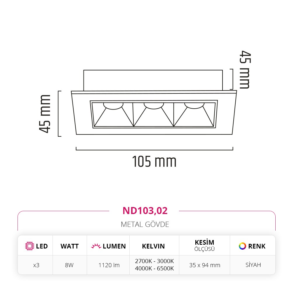 Nevo Sıva Altı Led Spot Siyah ND103