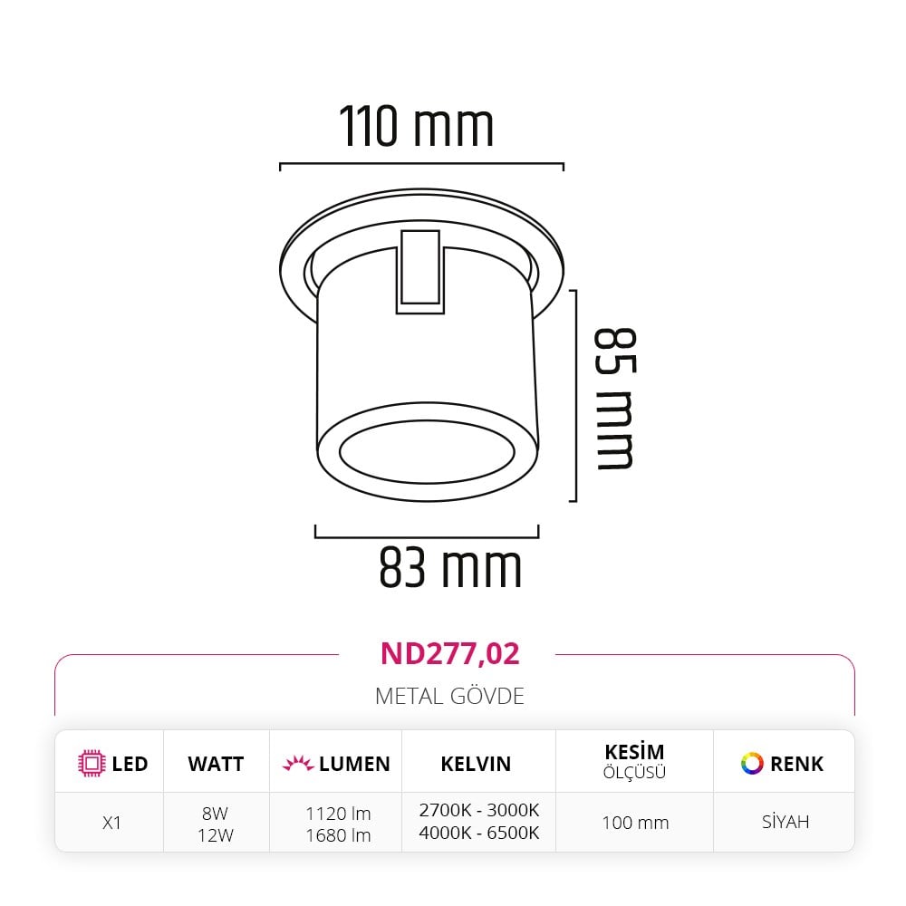 Nevo Sıva Altı Led Spot Siyah ND277
