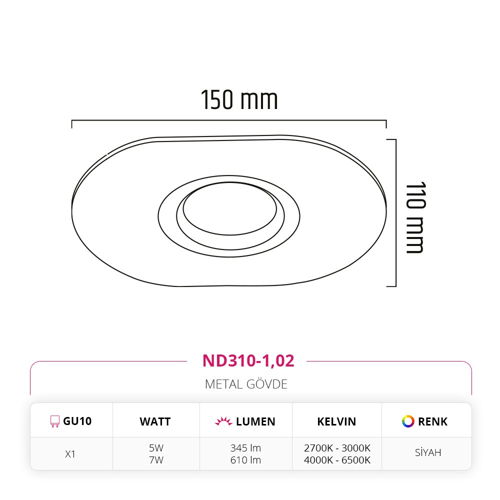 Nevo Sıva Altı Led Spot Siyah ND310-1
