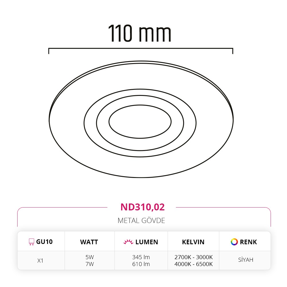 Nevo Sıva Altı Led Spot Siyah ND310