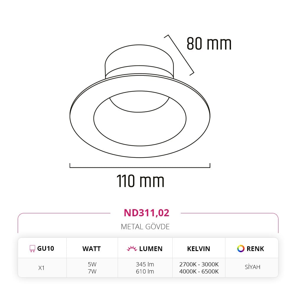 Nevo Sıva Altı Led Spot Siyah ND311