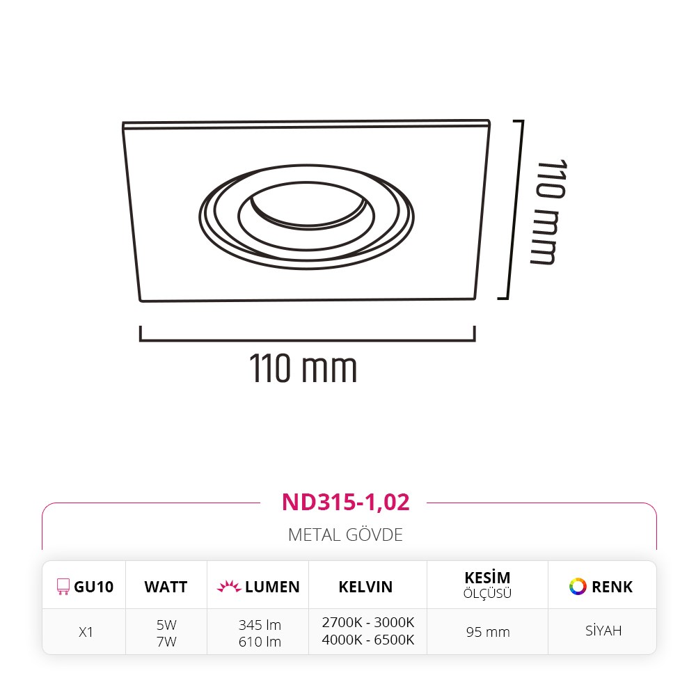 Nevo Sıva Altı Led Spot Siyah ND315-1