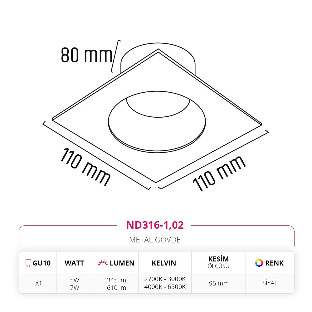 Nevo Sıva Altı Led Spot Siyah ND316-1