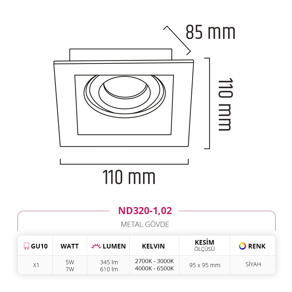 Nevo Sıva Altı Led Spot Siyah ND320-1