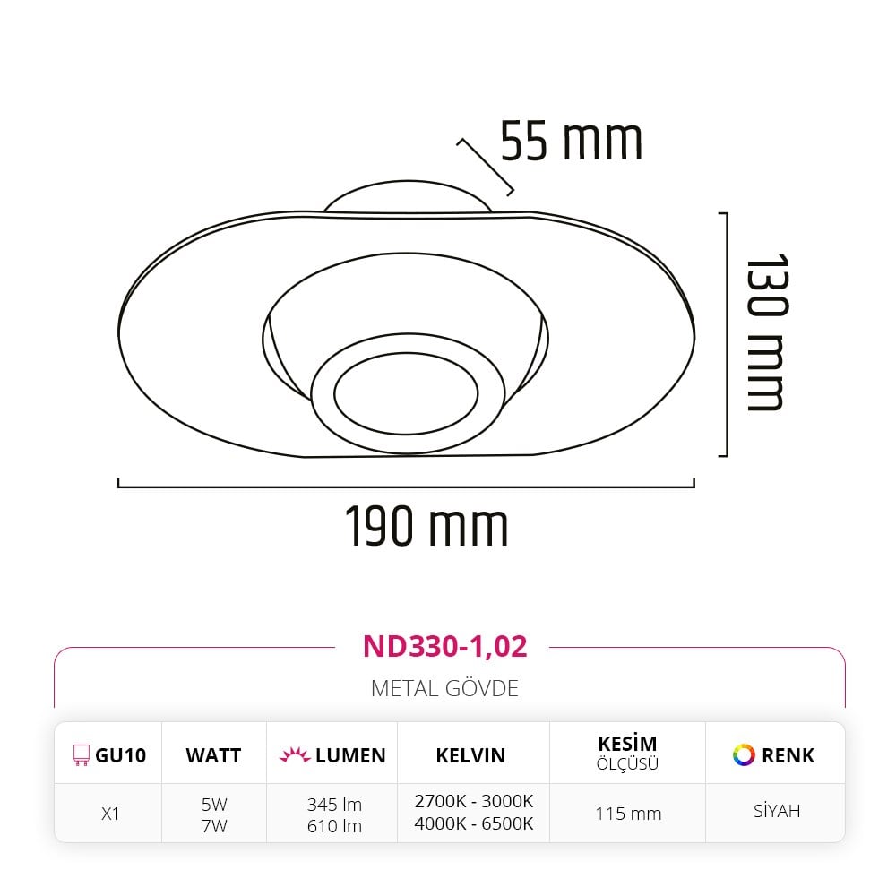 Nevo Sıva Altı Led Spot Siyah ND330-1