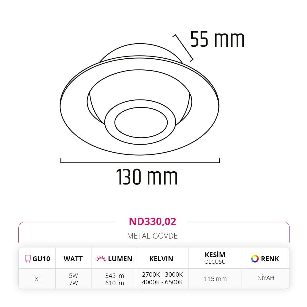 Nevo Sıva Altı Led Spot Siyah ND330