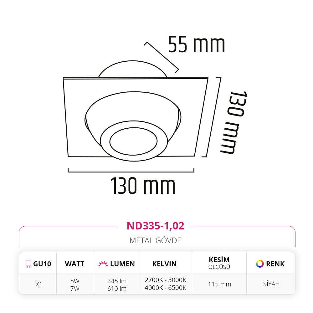 Nevo Sıva Altı Led Spot Siyah ND335-1