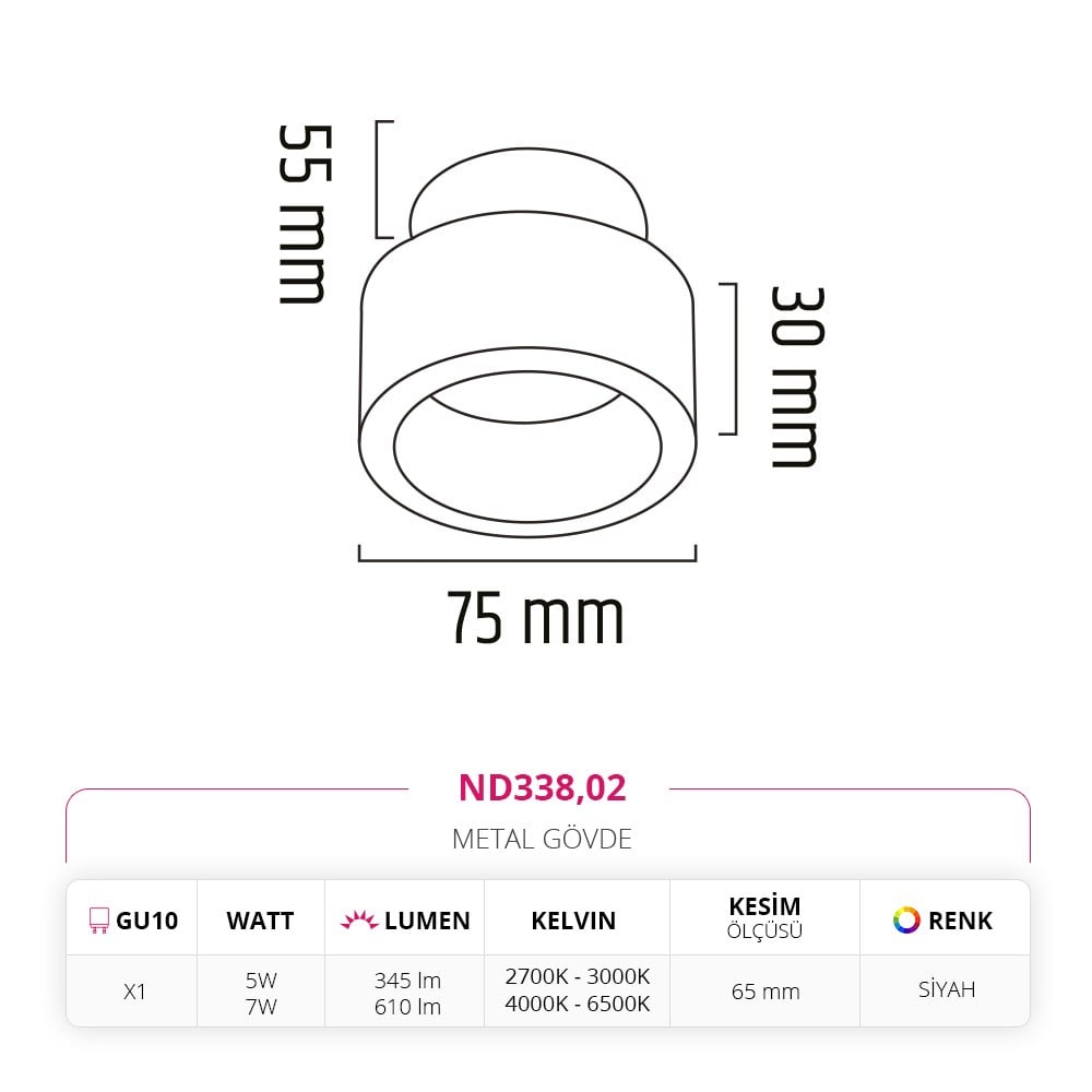 Nevo Sıva Altı Led Spot Siyah ND338