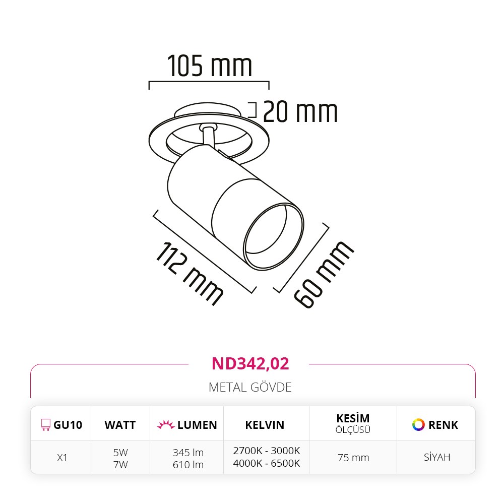 Nevo Sıva Altı Led Spot Siyah ND342