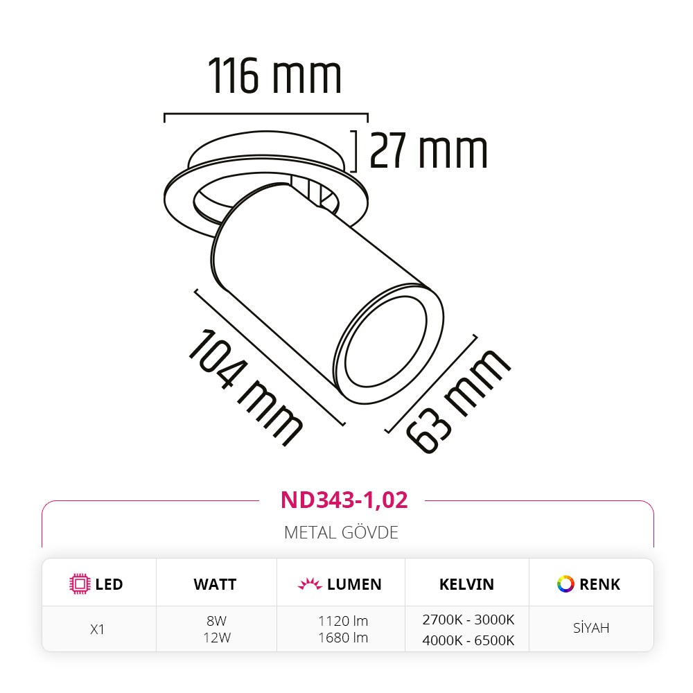 Nevo Sıva Altı Led Spot Siyah ND343-1