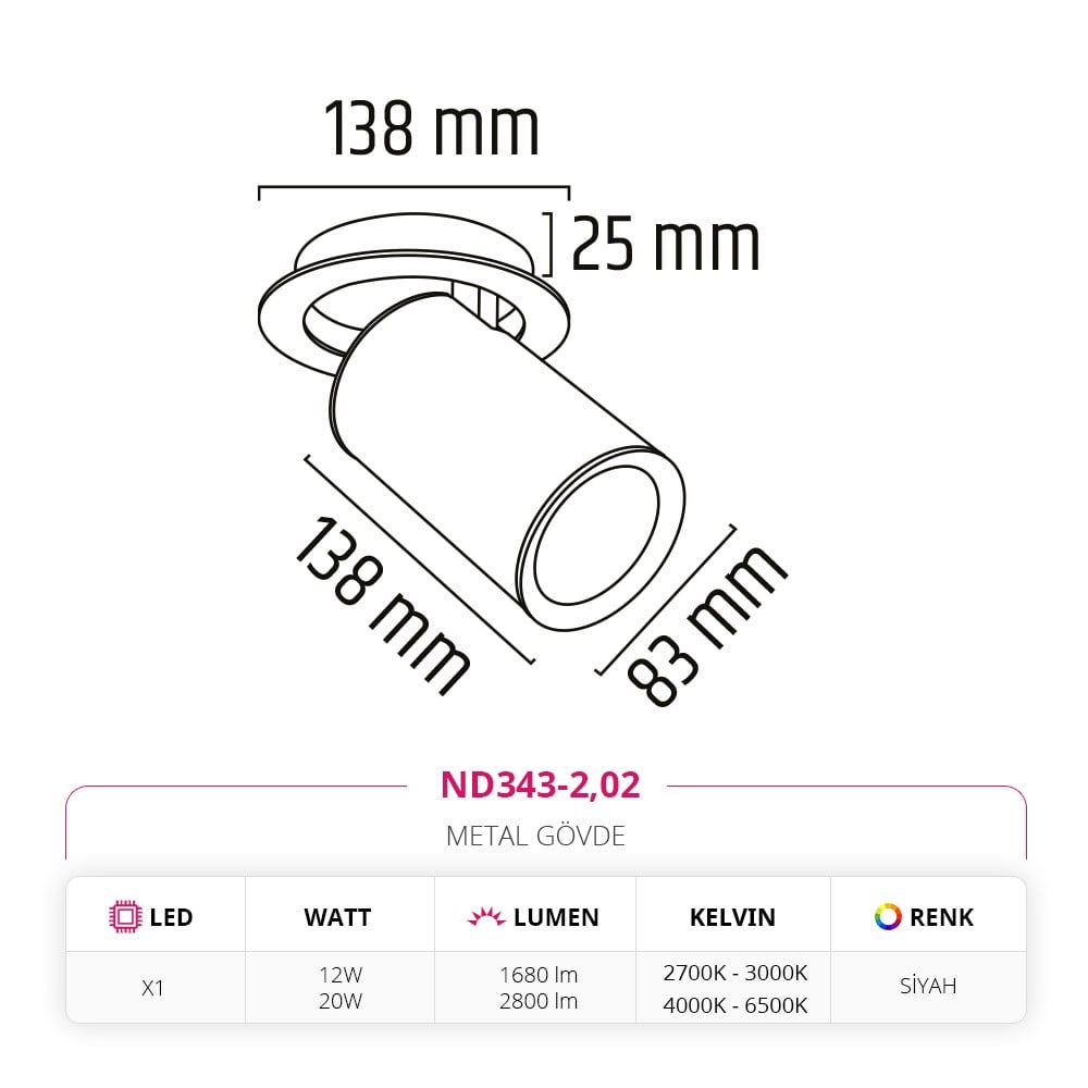 Nevo Sıva Altı Led Spot Siyah ND343-2