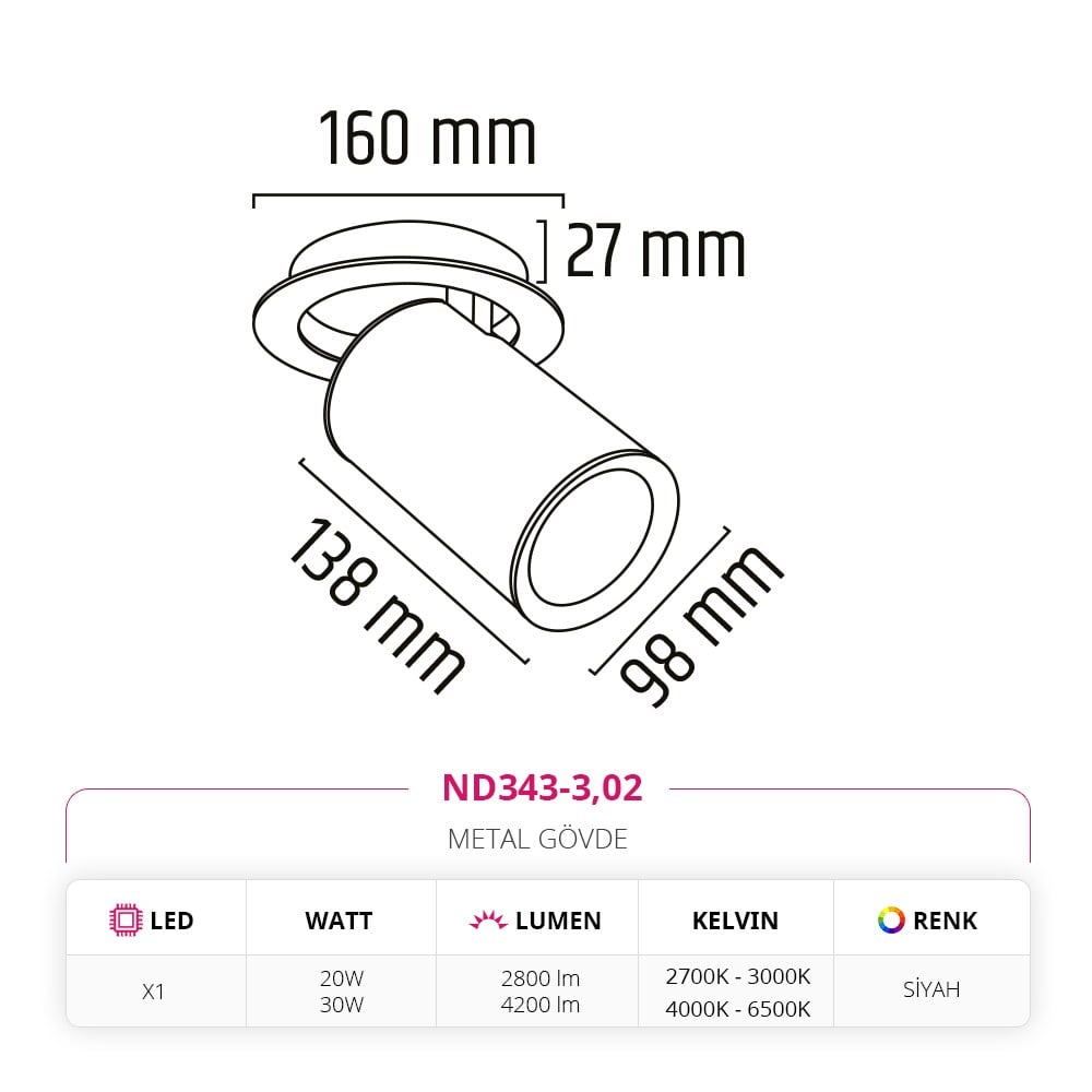 Nevo Sıva Altı Led Spot Siyah ND343-3