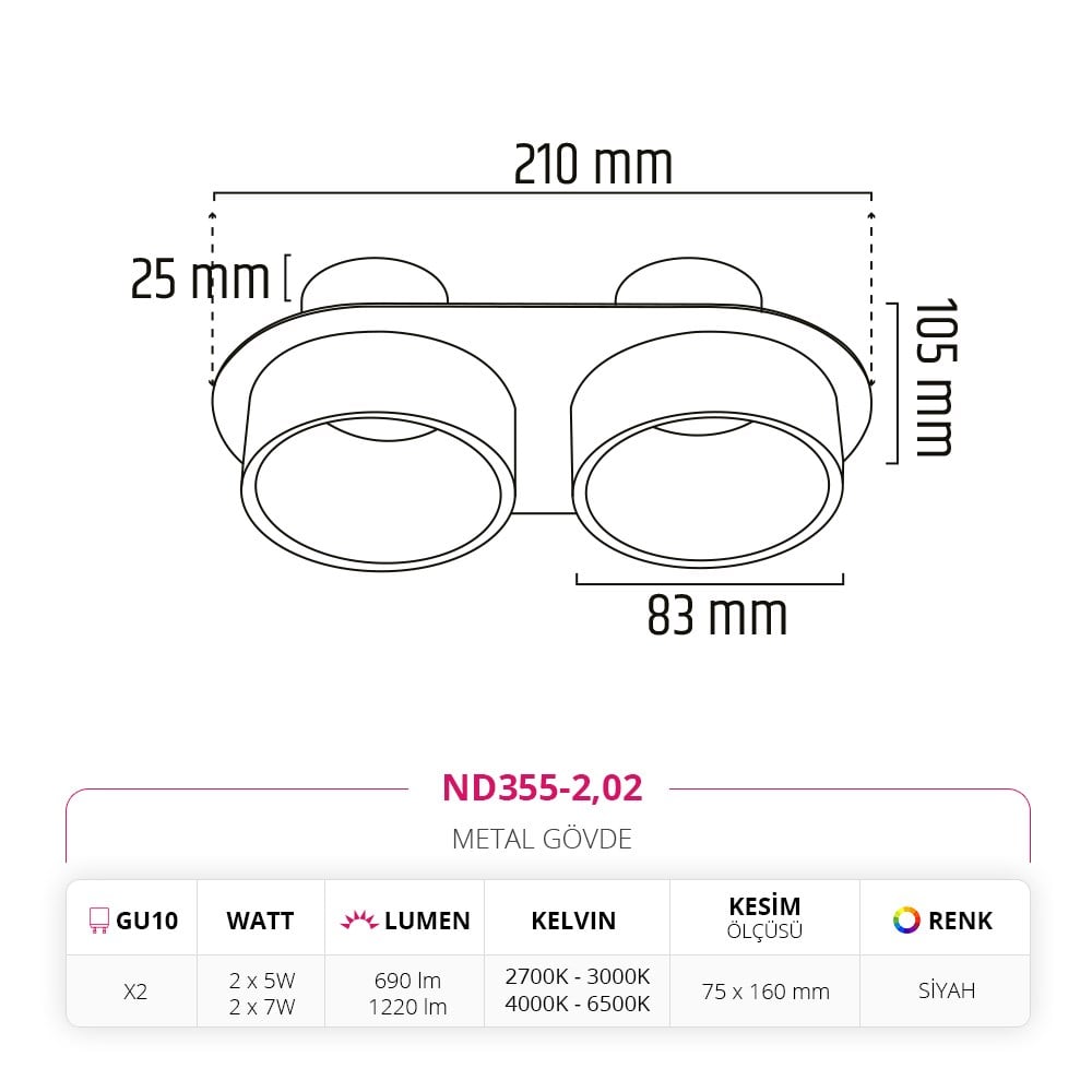 Nevo Sıva Altı Led Spot Siyah ND355-2