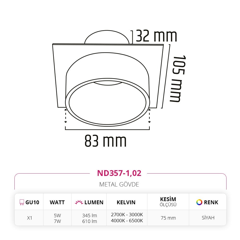 Nevo Sıva Altı Led Spot Siyah ND357-1