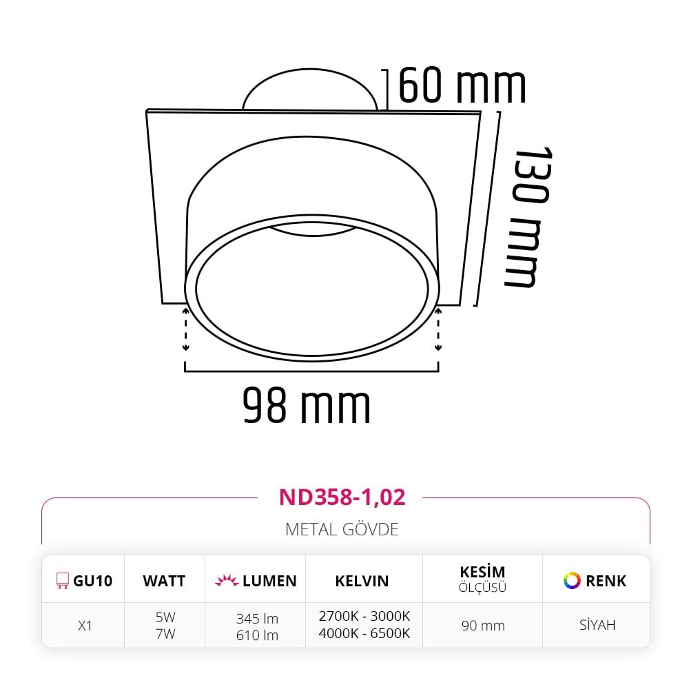 Nevo Sıva Altı Led Spot Siyah ND358-1