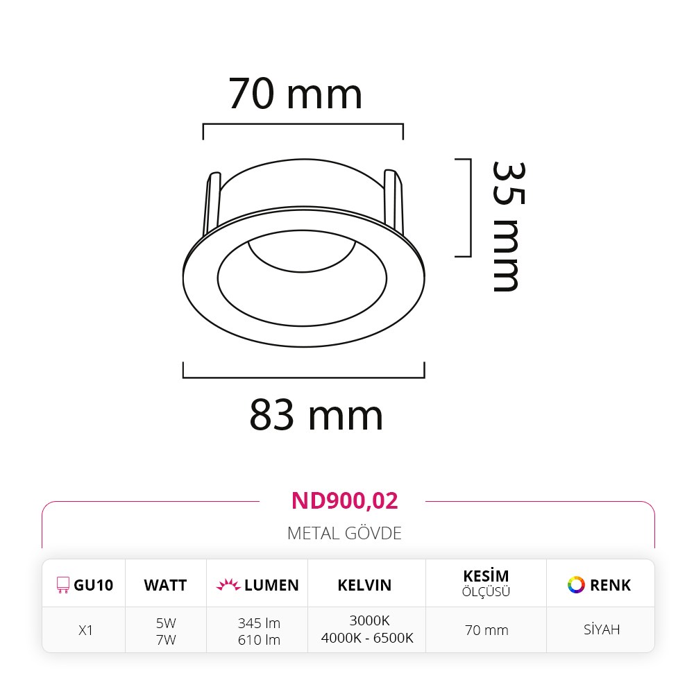 Nevo Sıva Altı Led Spot Siyah ND900