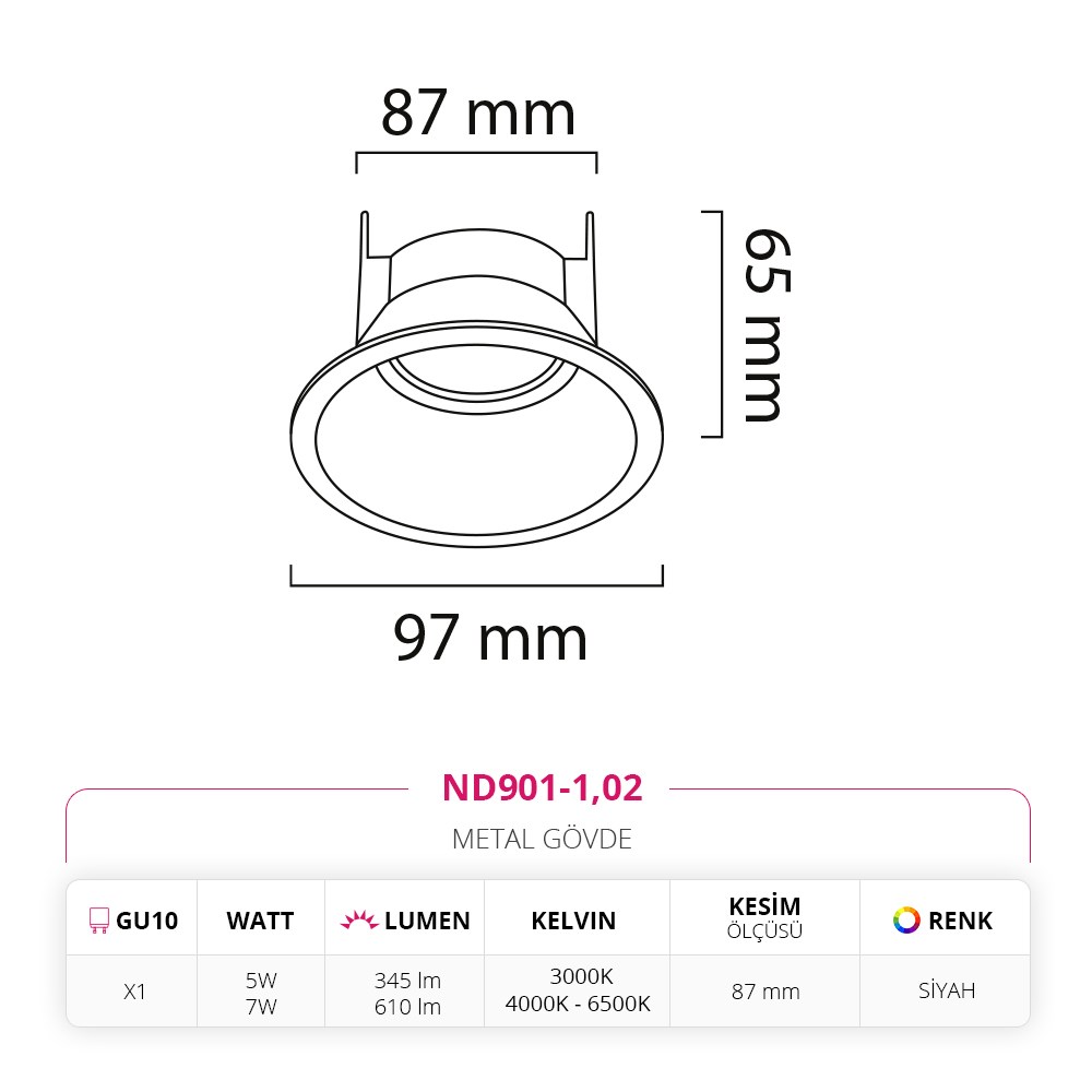 Nevo Sıva Altı Led Spot Siyah ND901-1