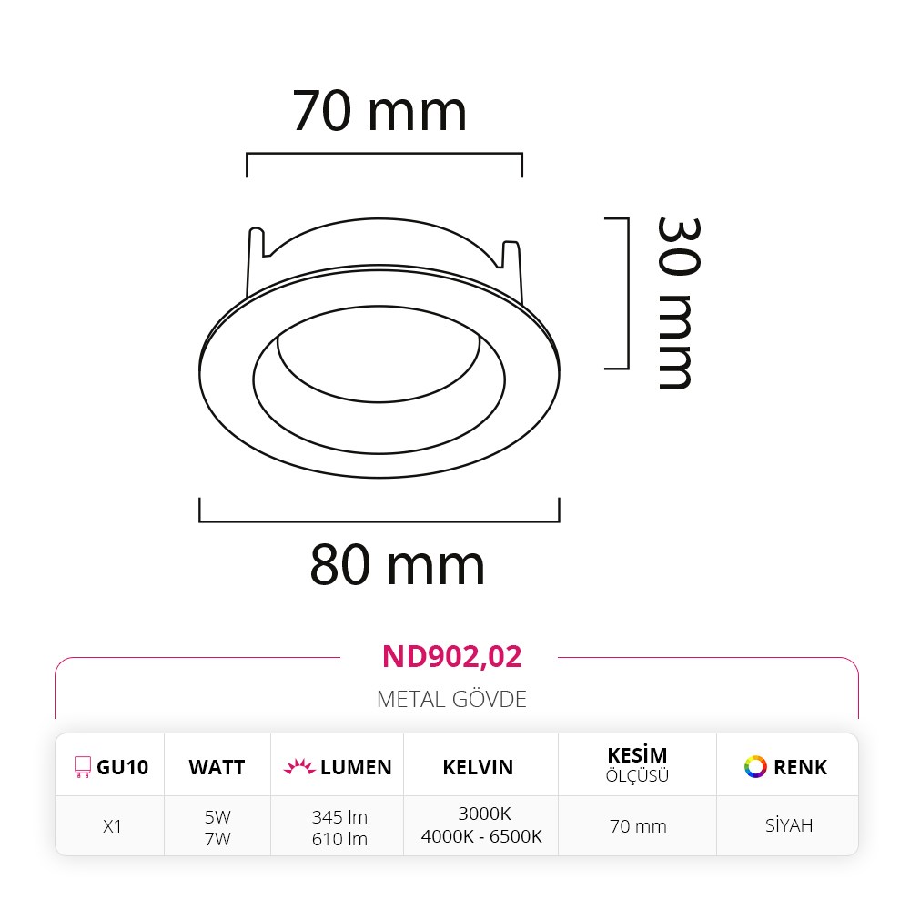 Nevo Sıva Altı Led Spot Siyah ND902