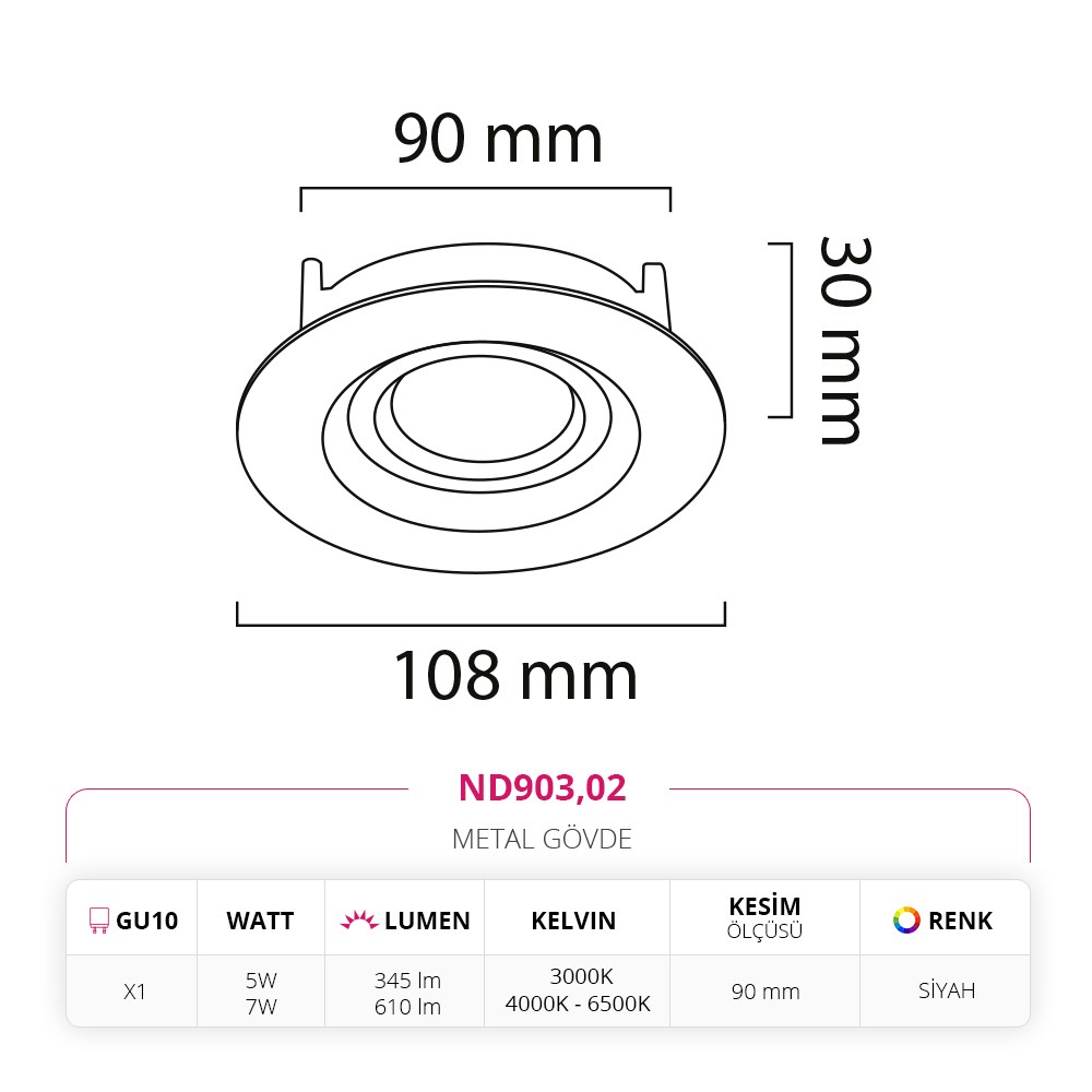 Nevo Sıva Altı Led Spot Siyah ND903