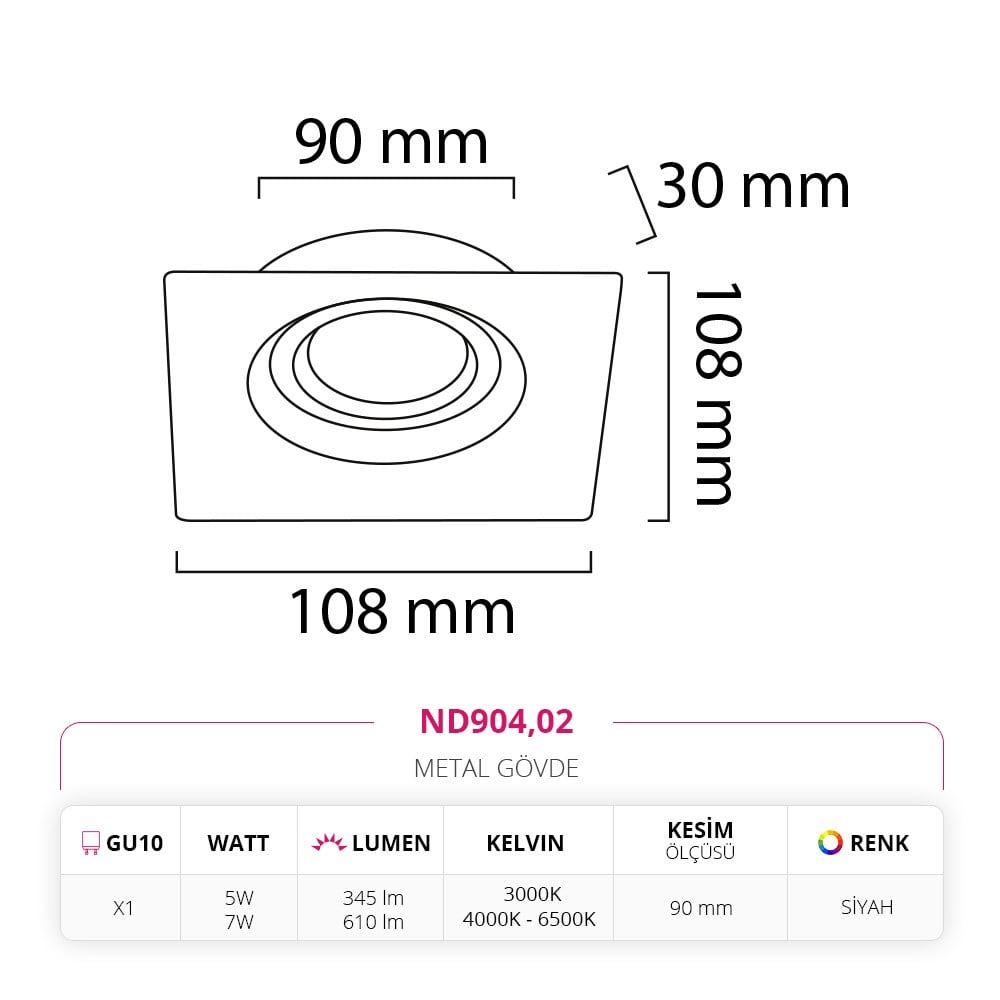 Nevo Sıva Altı Led Spot Siyah ND904